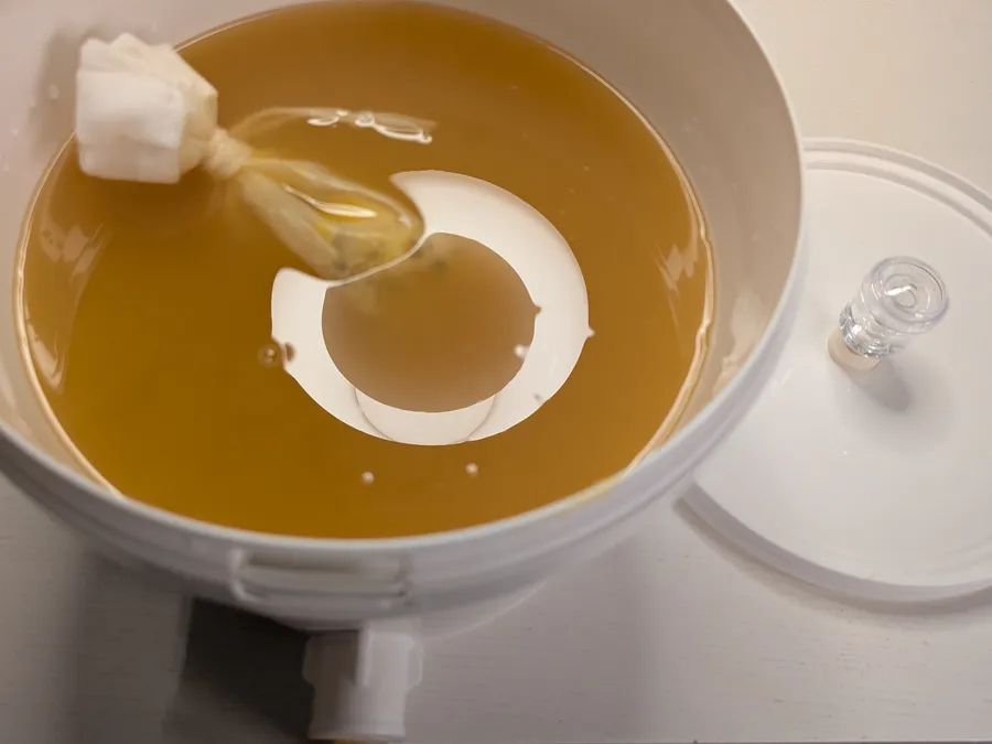 Tropical mead in a fermentation bucket.